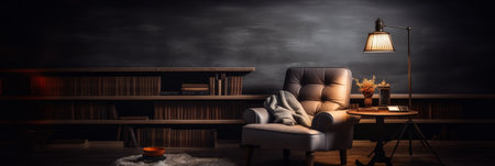 A cozy corner with a comfortable chair and a bookcase. An ideal place for reading and relaxing. Generative AIの素材