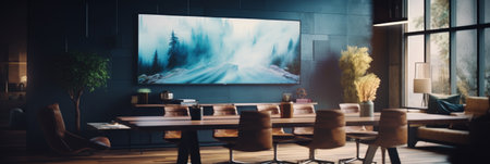 Modern living room for video conferencing. Cozy living room. Generative AIの素材