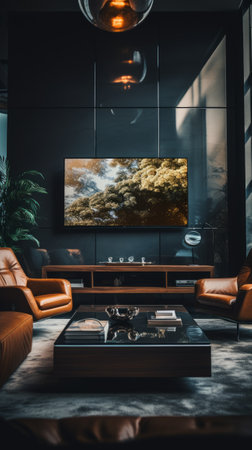 Modern living room for video conferencing. Cozy living room. Generative AIの素材