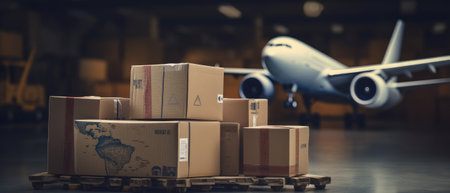 Airplane with a box. The concept of aviation logistics. Generative AIの素材
