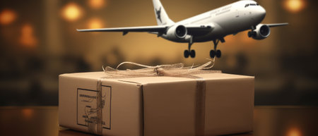 Airplane with a box. The concept of aviation logistics. Generative AIの素材