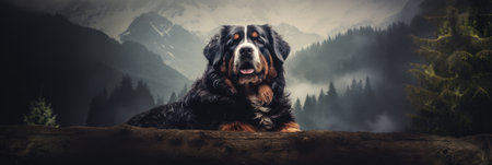 Bernese Mountain Dog with a beautiful background. Generative AIの素材