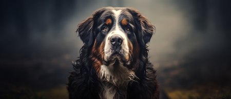Bernese Mountain Dog with a beautiful background. Generative AIの素材