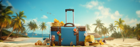 Illustration of travel suitcase and copy space. Generative AIの素材