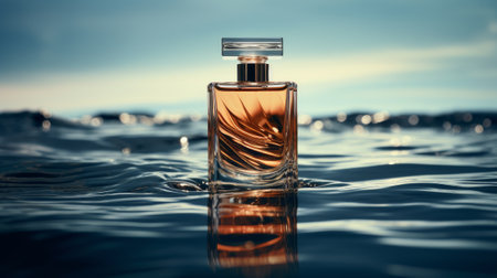 Perfume bottle on water. Generative AIの素材
