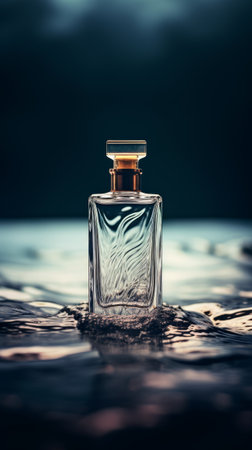 Perfume bottle on water. Generative AIの素材