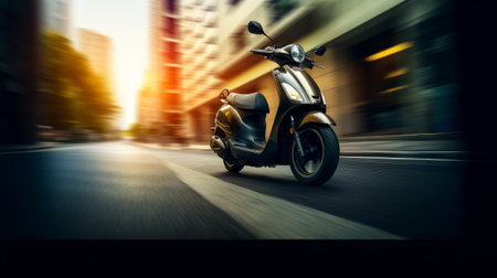 Motorcycle of the future for food delivery with copy space. Generative AIの素材