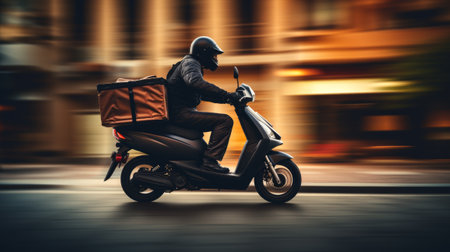 Motorcycle of the future for food delivery with copy space. Generative AIの素材