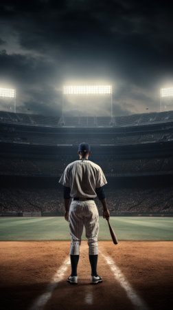 Baseball player in baseball arena stadium with copy space. Generative AIの素材