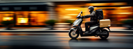 Motorcycle of the future for food delivery with copy space. Generative AIの素材