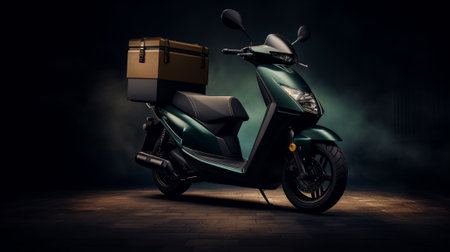 Motorcycle of the future for food delivery with copy space. Generative AIの素材