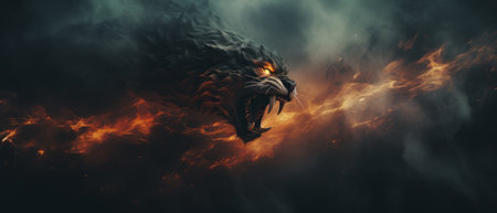 Roaring beast with copy space. Generative AIの素材