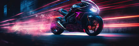 Cyberpunk motorbike with copy space. Generative AIの素材