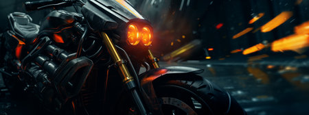 Cyberpunk motorbike with copy space. Generative AIの素材