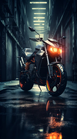 Cyberpunk motorbike with copy space. Generative AIの素材