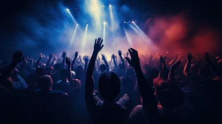 An energetic concert, during which the crowd spreads its hands. Generative AIの素材