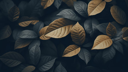 Leaves close-up in dark style. Generative AIの素材