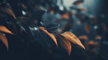 Leaves close-up in dark style. Generative AIの素材