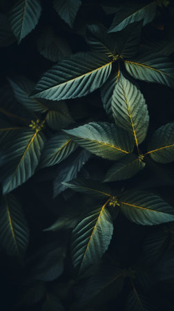 Leaves close-up in dark style. Generative AIの素材