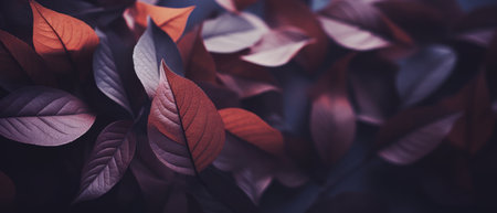 Leaves close-up in dark style. Generative AIの素材