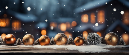 Blurred winter background with Christmas decorations. Generative AIの素材
