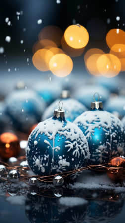Blurred winter background with Christmas decorations. Generative AIの素材