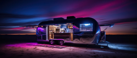 Food truck with neon light. Generative AIの素材