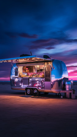 Food truck with neon light. Generative AIの素材