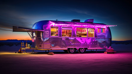 Food truck with neon light. Generative AIの素材