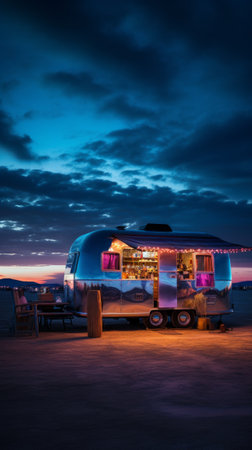 Food truck with neon light. Generative AIの素材