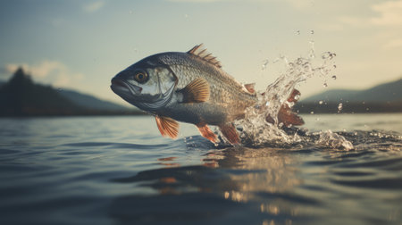 A large fish leaping from water's surface. Generative AIの素材