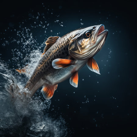 A large fish leaping from water's surface. Generative AIの素材