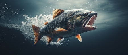 A large fish leaping from water's surface. Generative AIの素材
