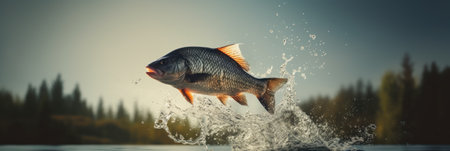 A large fish leaping from water's surface. Generative AIの素材