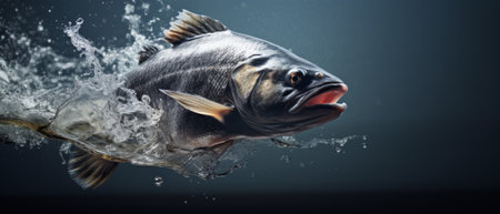 A large fish leaping from water's surface. Generative AIの素材