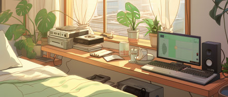 Cozy bedroom with lofi aesthetic. Generative AIの素材