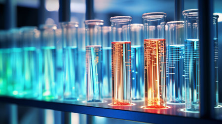 Science laboratory test tubes and equipment for medical research. Generative AIの素材