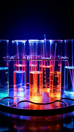 Science laboratory test tubes and equipment for medical research. Generative AIの素材