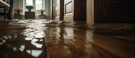 Flooded floor at home. Generative AIの素材