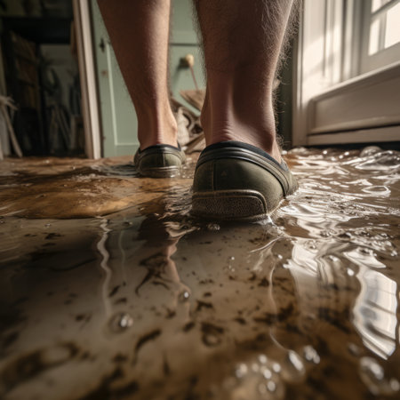 Flooded floor at home. Generative AIの素材