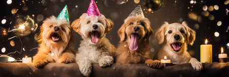 Happy dogs at a party. Generative AIの素材