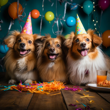 Happy dogs at a party. Generative AIの素材