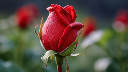 Opened red rose bud in the garden. Generative AIの素材