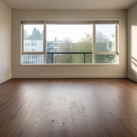 Empty spacious wooden living room. Generative AIの素材