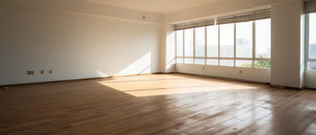 Empty spacious wooden living room. Generative AIの素材
