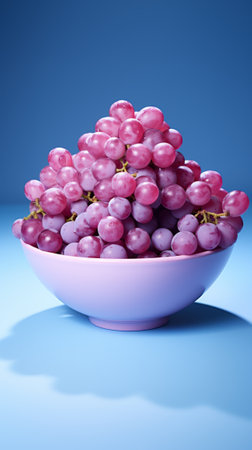 Grapes in a bowl on a dark blue background. Generative AIの素材