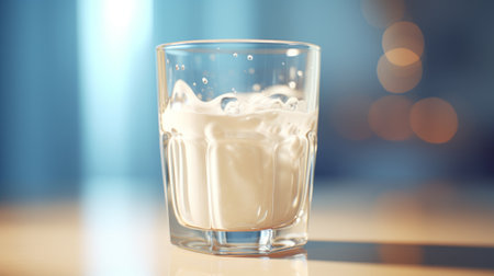 Close up of a glass of milk. Milk in a modern style on a light background. Generative AIの素材