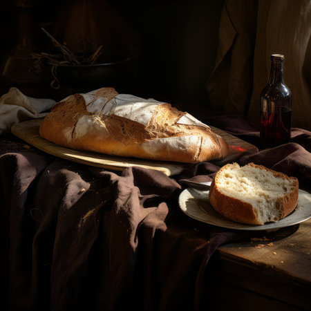 Rural fresh bread on the table. Fresh bread on the table. Generative AIの素材