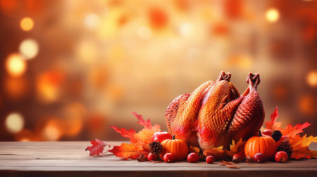 Thanksgiving turkey with blurred background with copy spaceの素材