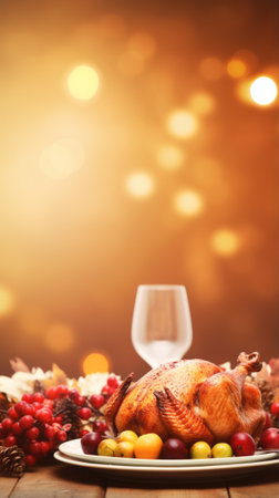 Thanksgiving turkey with blurred background with copy spaceの素材